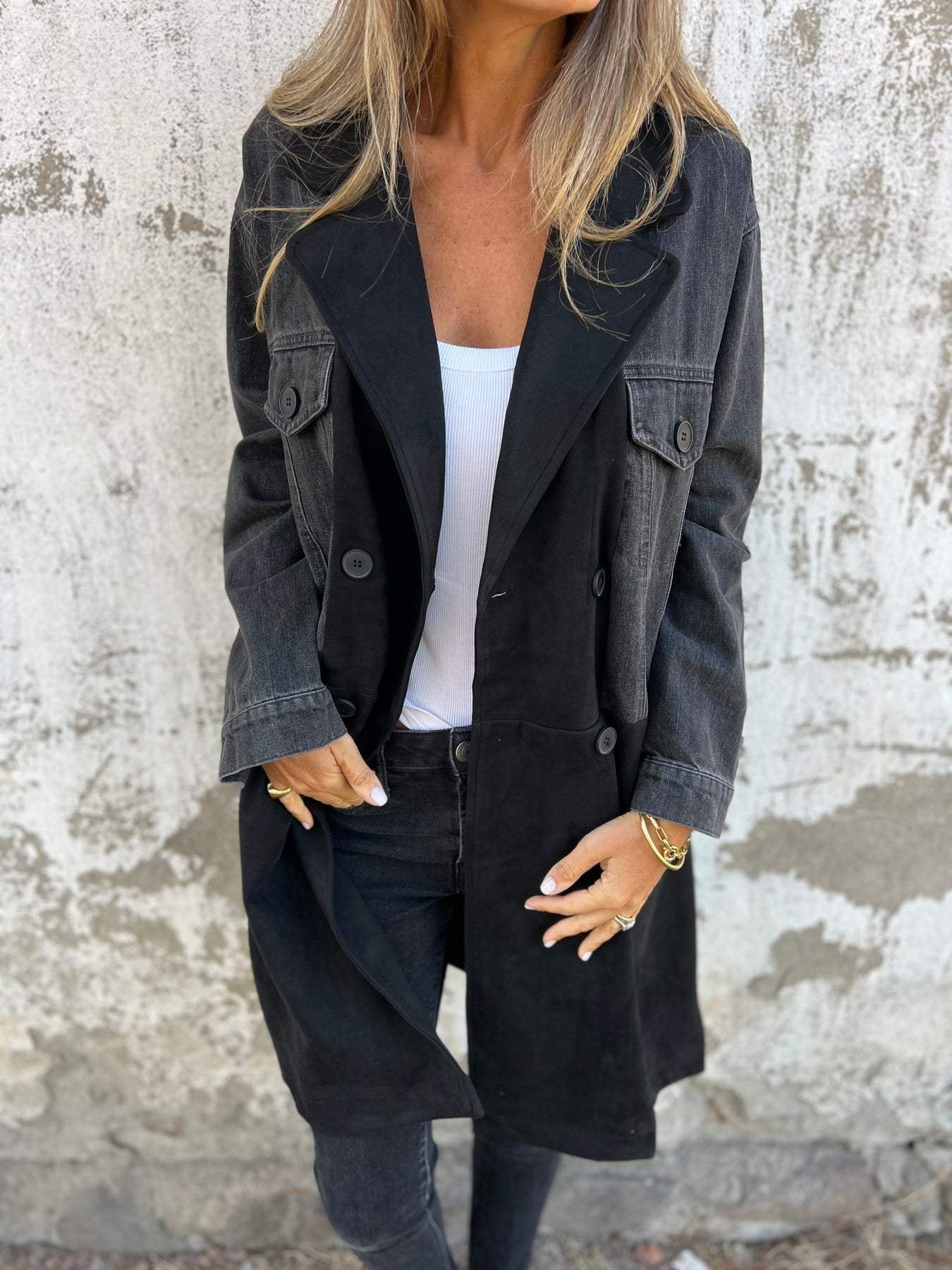 Jeansjacke mit Revers und Patchwork-Design (2 kaufen, kostenloser Versand)