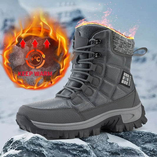(⏰Zeitlich begrenzter Rabatt 49% Rabatt)Herren dicke warme Schneestiefel, weite Zehenpartie, rutschfeste, fellgefütterte Lederstiefel, wasserdichte Winterwanderstiefel