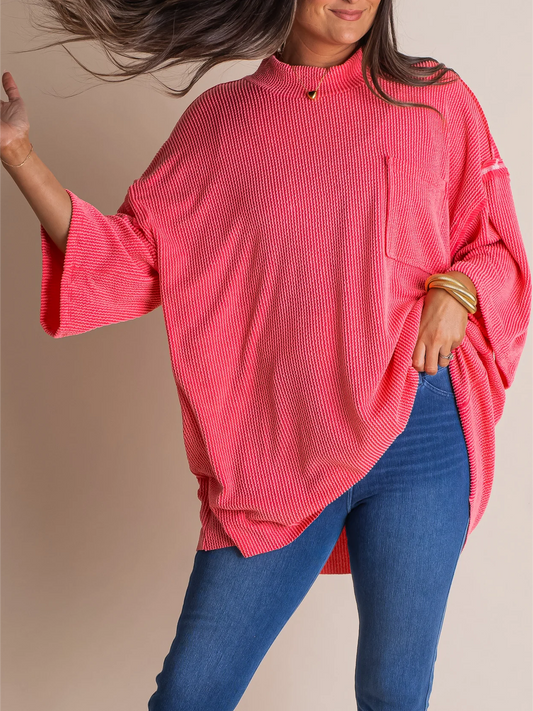 2024 Neues Oversize Rollkragen-Rippstrick-Tunika (2 kaufen, kostenloser Versand)